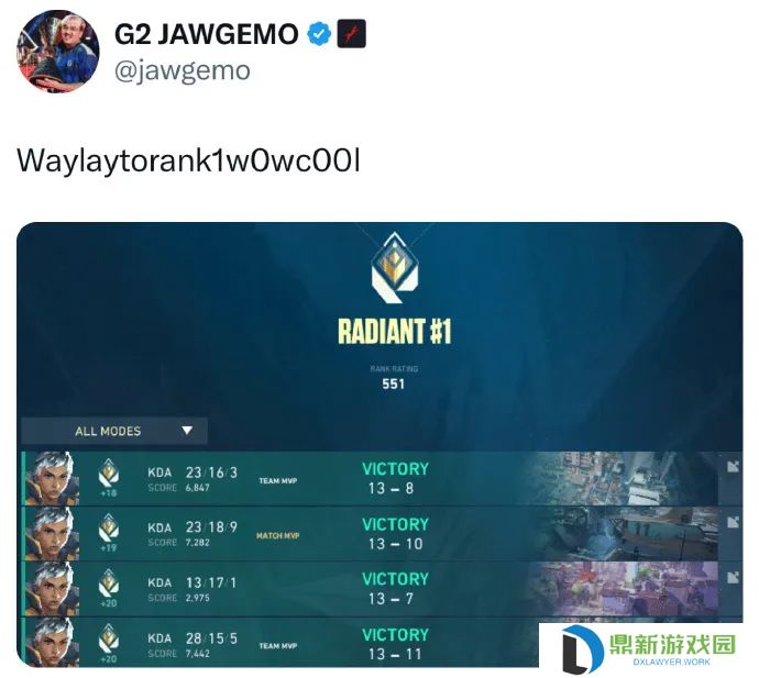 强势登顶！G2选手Jawgemo使用幻棱打上美服rank第一